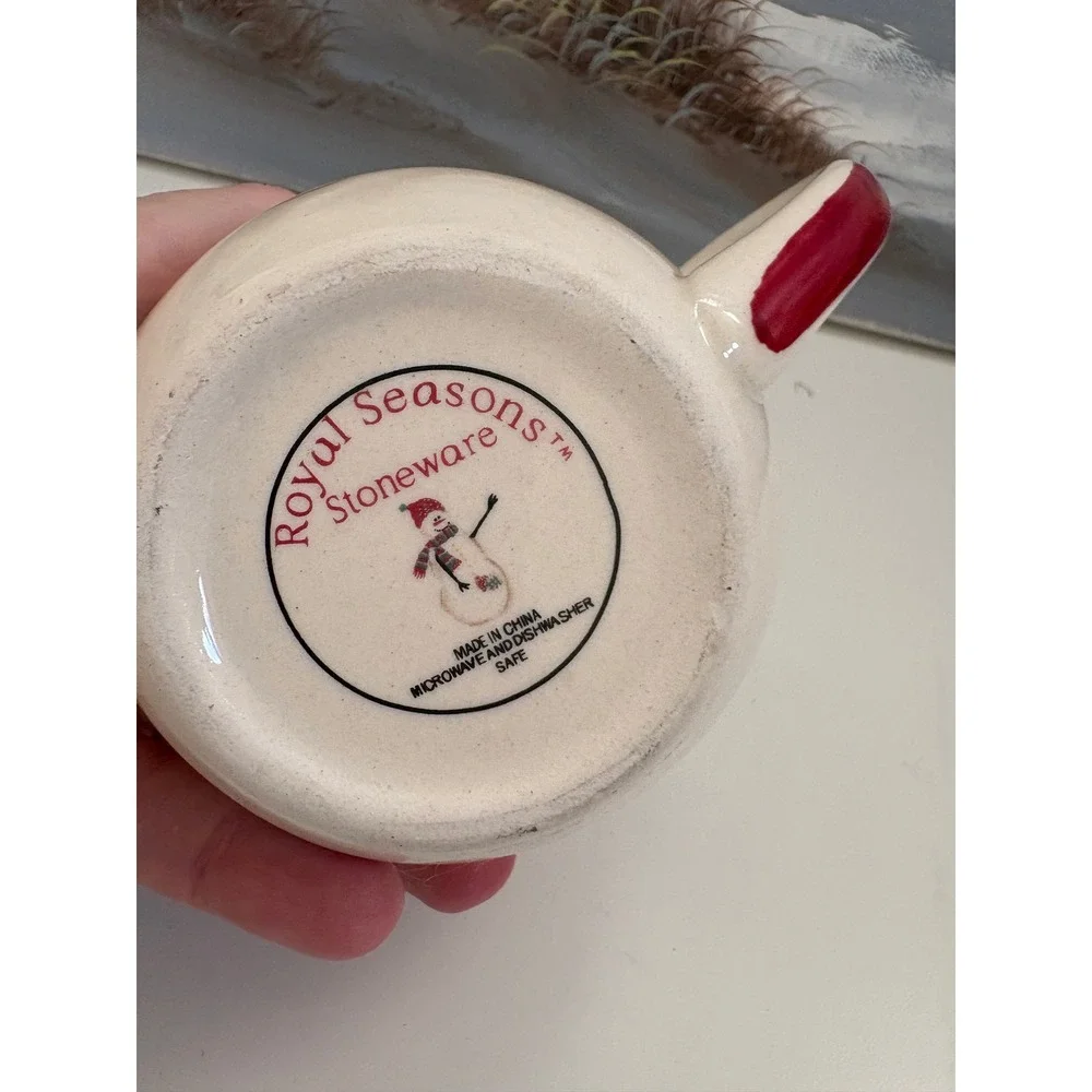 Royal Seasons Stoneware Snowman Creamer Pitcher Christmas Holiday Red Trim 4in